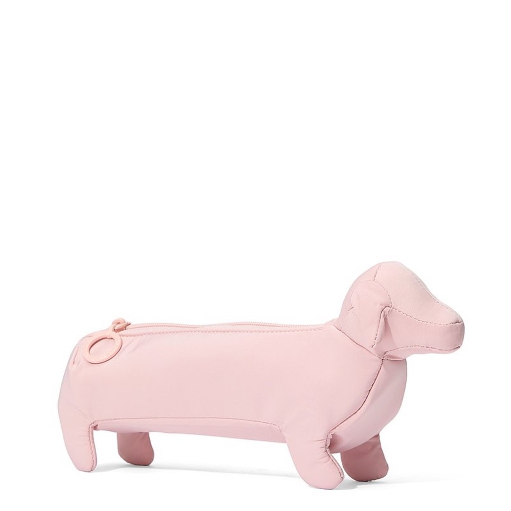 NEW Victoria’s Secret PINK Dog Pencil Case Cosmetic Bag in Light Pink Dachshund